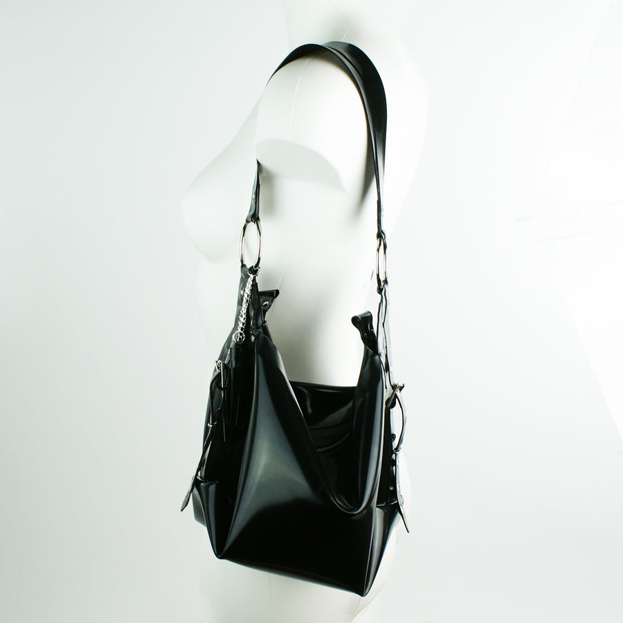 Latex Buckle Slouch Handbag